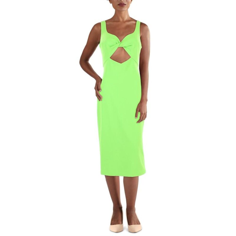 AQUA FORMAL Womens Green Twist Front Back Lined Sleeveless Midi Sheath Dress 12